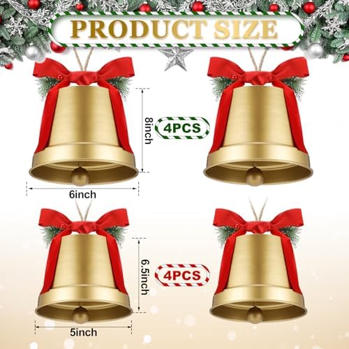 MorningRo 8 Pcs 8+6.5in Gold Giant Bells Extra Large Christmas Bells for Outside Decor for Xmas Tree Doors Firepalces Unique for Large Xmas Bell Ornaments Garland Indoor Outdoor - Image 2