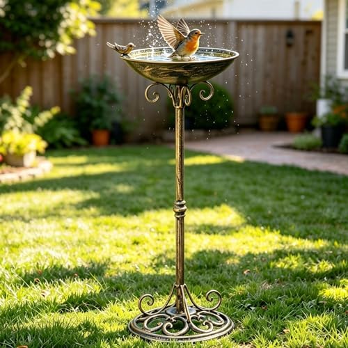 11.4" W*27.6" H Cast Iron Pedestal Bird Bath, Bird Baths for Outdoors by SMQLJXC