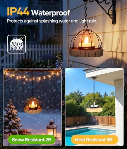 KOOPER Hanging Solar Lanterns Outdoor Waterproof, 4 Pack Flickering Solar Powered Tea Lights, Rust Iron Ball Candle Holder Hanging Solar Lights for Backyard Garden Patio Yard Fence Tree Decoration - Image 6
