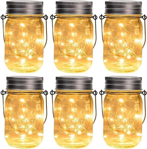GIGALUMI Hanging Mason Jar Solar Lights, 6 Pack 30 Led Hanging Lantern by GIGALUMI