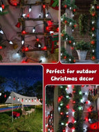 C6 Solar Christmas Lights Outdoor 33FT 100 LED String Lights Red White - Image 3