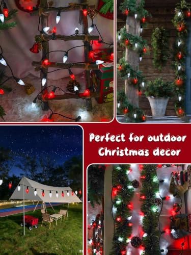 C6 Solar Christmas Lights Outdoor 33FT 100 LED String Lights Red White - Image 3