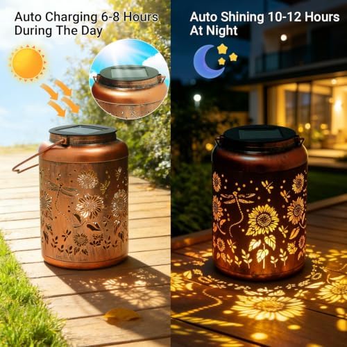 2 Pack Waterproof Dragonfly Solar Lantern Outdoor Hanging Garden Light - Image 5