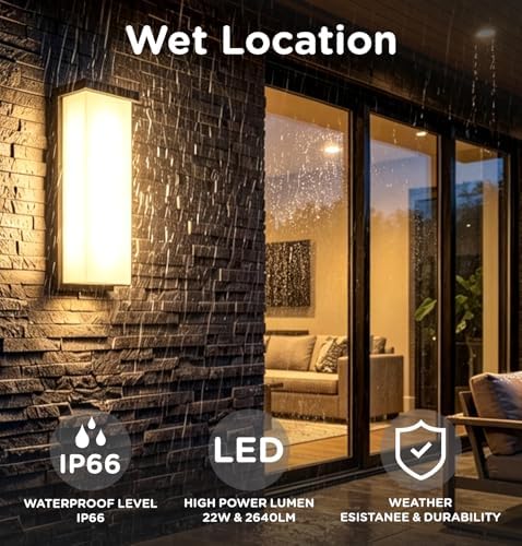14 Inch Outdoor Wall Light, 2640LM LED Wall Sconce, Hardwired,ETL,2Pack - Image 4