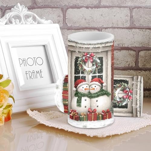 Battery Operated Flameless Candles with Remote and Timers Christmas Snowman Flameless LED Pillar Candles for New Year Party Decoration Battery Tea Lights - Image 3