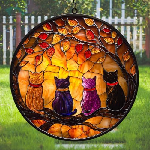 Cats and Autumn Mosaic Style Acrylic Suncatcher by AVAGAN