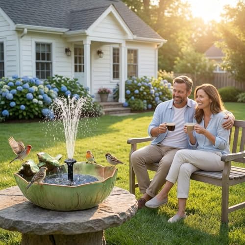 Large Ceramic Bird Bath Bowl with Solar Powered Fountain, Solar Bird Bath Fountain for Outdoors, Hummingbird Solar Water Fountain for Bird Bath, Tabletop Garden Bird Bath for Patio Yard Outdoor Décor - Image 6