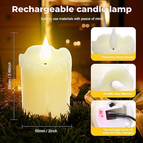 6 PCS Real Wax Rechargeable Flameless Warm White LED Candles,Remote - Image 3
