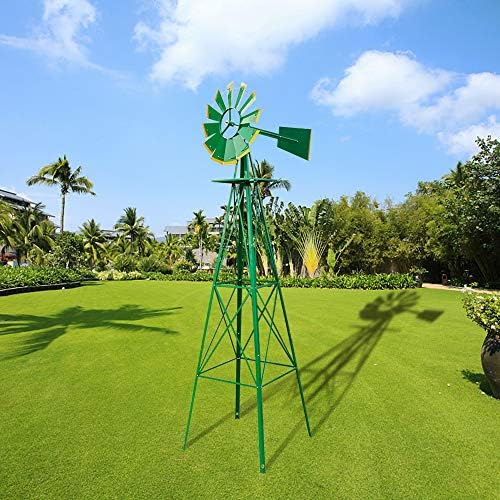Garden Windmill for Yard Decor, 8 ft Tall Metal Windmill with Spinning Blades, Weather-Resistant Outdoor Windmill for Lawn, Farmhouse, Rustic & Farm Decor,Green by Unknown