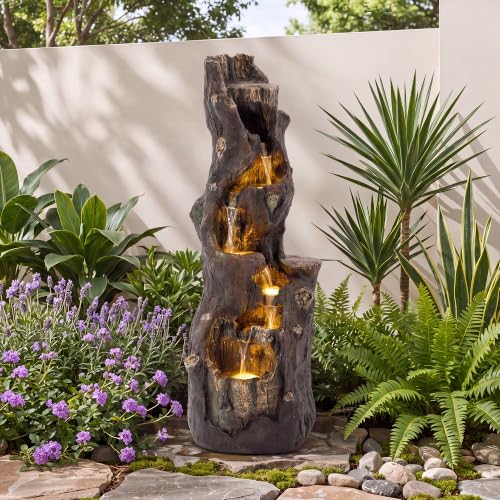 39.0" Tall Outdoor Water Fountain, 4 Tier Cascading Bowls and Stacked Water Fountain with LED Lights, for Yard Décor, Backyard, Patio and Deck (39.0'') by Unknown