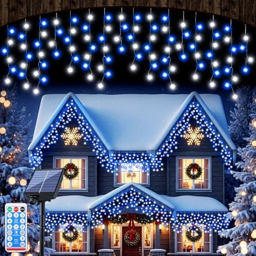 Retisee 65ft Blue White Solar Icicle Christmas Light for Outdoor Decoration by Retisee
