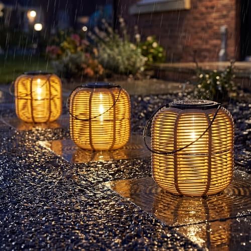 VIHOSE 6 Pack Solar Lantern Outdoor Waterproof Rattan, Round - Image 4