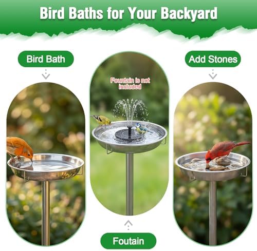 tinnmao 304 Stainless Steel Bird Bath for Outside, 40 Inch Tall Freestanding Metal Birdbath & Feeder with Removable Bowl for Garden Yard Patio Lawn - Image 6