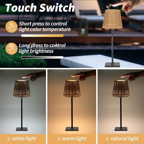 Mr. White Outdoor Waterproof Cordless Wireless Rechargeable Portable Top Touch Battery Operated Powered LED Table Lamp Desk Lamp Lights for Restaurant Kitchen Patio Dinner Dining (Black) - Image 3