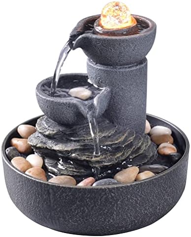 GOSSI Tabletop Water Fountain 2-Tier Indoor Waterfall Fountain with LED Light, Cobblestone & Glass Rolling Ball, Soothing Meditation Sounds for Office & Home Decor by GOSSI