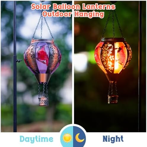STARSOUL Cardinal Solar Hot Air Balloon Lantern with Flickering Flame, Cardinals Hanging Solar Lantern Outdoor Waterproof, Red Bird Hot Air Balloon Solar Light Decorations for Garden Yard Lawn - Image 5
