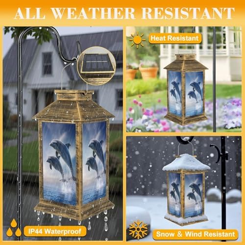 Solar Lantern Outdoor Waterproof Beautiful Bottlenose Dolphins Jumping Out sea Water Garden Decor LED Hanging Solar Lights Tabletop Lamp Gifts for Women Mom Outside Yard Patio Porch - Image 3