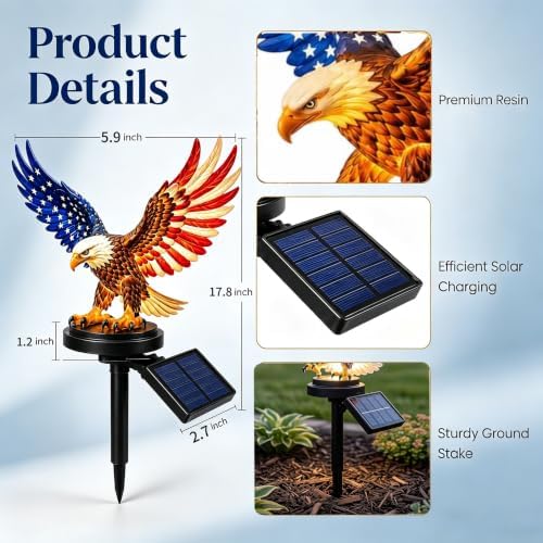 Solar Eagle Garden Light, Waterproof Patriotic LED Yard Decor 4th of July - Image 6