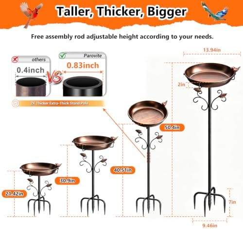 50" Tall Metal Bird Bath for Outside, Water Feeder Bowl Outdoors - Image 3