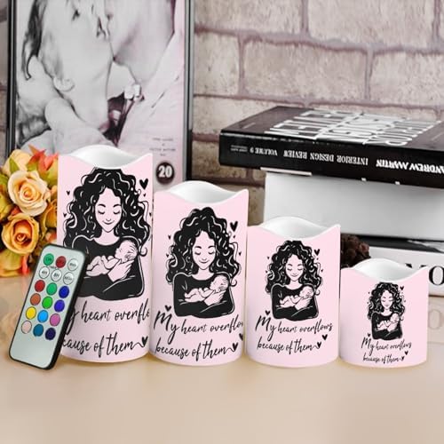 Mom Pattern Flameless Candles Battery Operated Candles with Remote Control and Timers Color Changing Mothers Day Decor Accessories Flickering LED Pillar Candles Set of 4 Cartoon Bat - Image 4