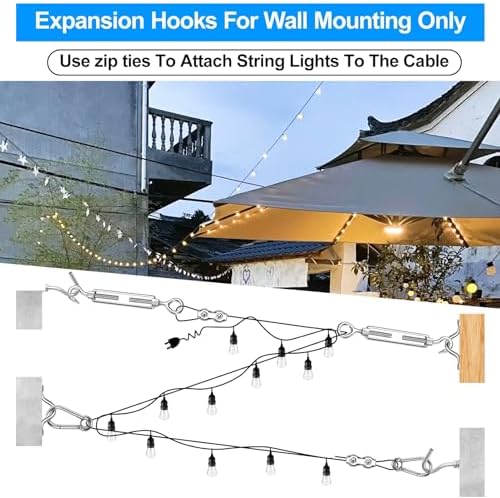 String Light Hanging Kits, 450FT Coated Stainless Steel 304 Wire Rope, Outdoor Black Guy Wire kit w/Expansion Hook, Enough Accessories, Humanized Collocation - Image 4