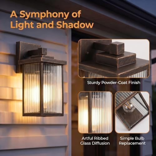 13" Black Brush Gold Outdoor Wall Light, All-Metal Frame Porch Light - Image 5