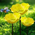 Metal Flower Garden Stakes with Bee Bath & Bird Water Bowl,Pollinator Watering Station,Hummingbird Bath Cup for Outdoor Yard Decor(Yellow,3PC) by Unknown