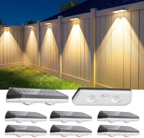 Solar Fence Lights Outdoor, 8 Pack 3CCT & RGB 13 Colors Fence Lights Solar Powered Ultra-Bright LED Lens Waterproof Outdoor Solar Lights for Fence, Backyard, Railing, Patio, Wall, Step, Deck by UGDLUCK
