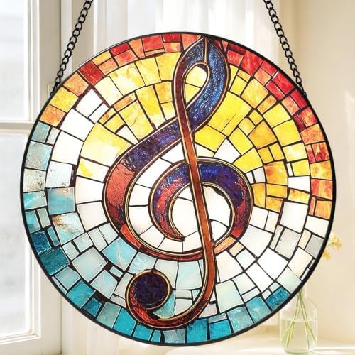 Musical Note Suncatcher, Music Decor Stained Glass Window Hanging, 8 Inch Sun Catchers Indoor Window Decorations, Handmade Suncatchers for Windows Hanging, Gift for Musicians Teacher Choir Members by Tufeu