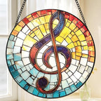 Musical Note Suncatcher, Music Decor Stained Glass Window Hanging, 8 Inch Sun Catchers Indoor Window Decorations, Handmade Suncatchers for Windows Hanging, Gift for Musicians Teacher Choir Members by Tufeu