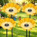 Handmade Metal Flower Garden Stake, 2 in 1 Outdoor Bird Bath & Pollinator Water Station, Weather Resistant Yard Art Decor, Detachable Butterfly Bee Drinking Bowl Garden Ornament (4, Yellow) by Unknown
