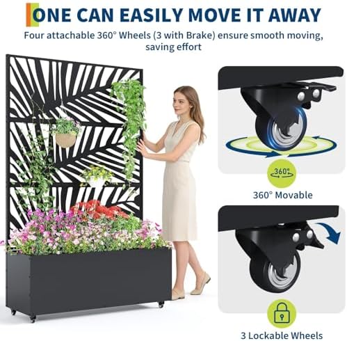 GarveeLife Metal Planter Box with Trellis and Wheels 71"x47"x16" - Image 3