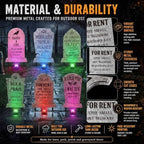 Aurelema 6 Pcs 17" Metal Halloween Tombstones Decoration with Light Outdoor - Image 3