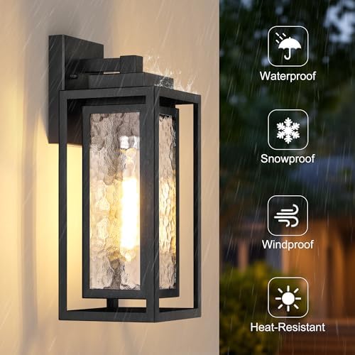 WIHTU 15.78'' Exterior Porch Light Fixture,Outdoor Wall Sconce Lights,Black - Image 2