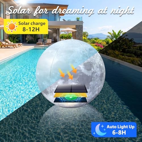 Full Moon Floating Pool Lights Solar Powered - 15" Inflatable Waterproof Solar Pool Lights that Float, Cool White & Warm White Light Up Pools Balls, Float or Hang in Pond Garden Party Decor(4) - Image 3