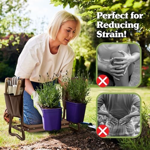 Pure Garden Garden Kneeler and Seat - 2-in-1 Foldable Garden Kneeling Pad and Stool with Removable Pockets for Gardening Tools - Gardening Gifts for Women, Mom, Dad, Seniors or Grandparents (Brown) - Image 5