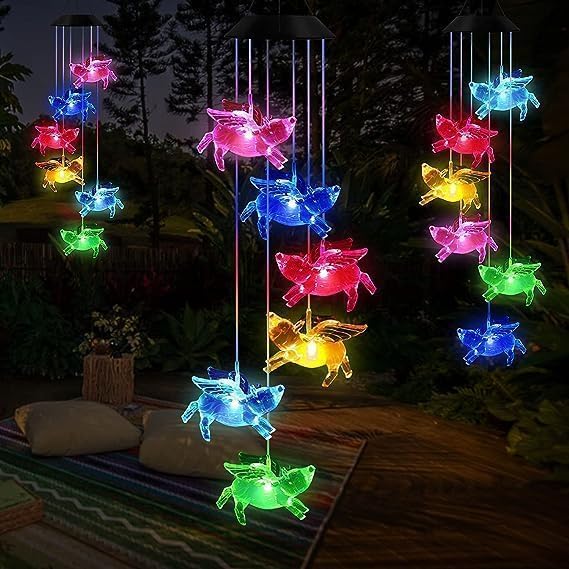 Hummingbird Solar Wind Chimes for Outside - Color Changing LED Outdoor Solar Lights Waterproof Windchimes, Home Garden Patio Yard Porch Decoration (Pig) - Image 4