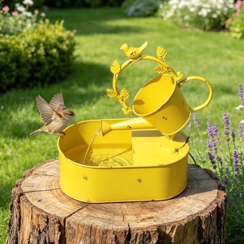 Metal Solar Water Fountain with Backup Battery, Solar Bird Bath Fountain by SMQLJXC