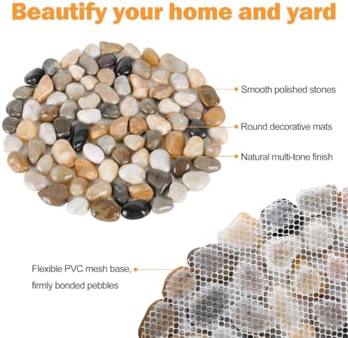 River Rock Stepping Stones Outdoor for Garden Walkway, 12 inch Diameter 5 Pcs Round Shape Paver Step Stones Polished Pebble River Stone Mat for Yard Lawn Patio Pathway Walk Way - Multi-Color - Image 4
