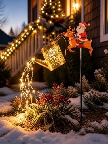 Christmas Solar Kettle Lights,Solar Santa Claus Watering Can Light，B(Warm) by Unknown