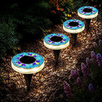 Outdoor Waterproof Mosaic Solar Ground Lights, Solar Disc Lights Outdoor Waterproof, Waterproof Colorful Glass LED Stake for Pathway Walkway Yard Patio Lawn(Purple) - Image 7