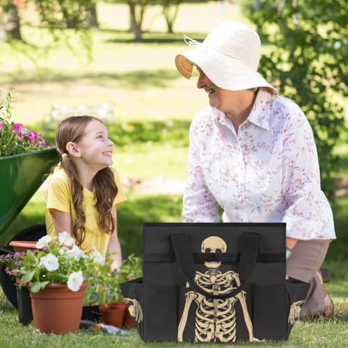 Funny Halloween Garden Tool Bag, Garden Tote Storage Bag with 10 Pockets, Indoor and Outdoor Sugar Skull Goth Gardening Tool Organizer for Women Men - Image 6