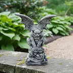 OLOMA Sitting on Skull Winged Gargoyle Concrete Statue Gothic Beast Garden Outdoor Sculpture Cement Mythical Creature Creepy Garden Decor Lawn Patio Porch Halloween Accent by OLOMA