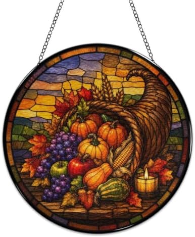 Thanksgiving Grapes Veggies Stained Glass Suncatcher 11.8" Colorful Window Hanging Ornament, Sun Catcher Decor for Bathroom Front Door Living Room Home Wall Garden - Image 4