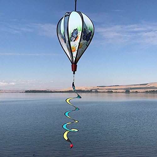 In the Breeze Blue Karner Butterfly 6-Panel Kinetic Hot Air Balloon Wind Spinner,Blue Butterfly,11" W x 17" H, 26" Tail,1057 - Image 2