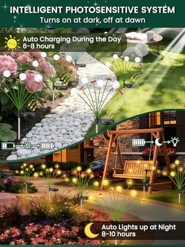 EEW Solar Garden Lights Outdoor 10 Pack 80 LED Swaying Dandelion Bee Lights - Image 3