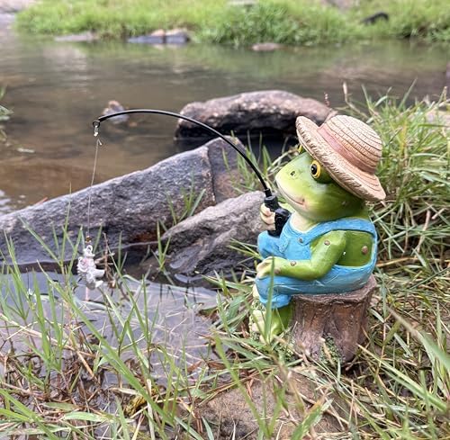 coolboy Garden Pond Frog Fishing Outdoor Statue,Yard Koi Pond Decorations - Image 6