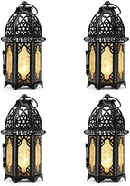 IMAGE Metal Candle Lanterns 6.7" H Hanging Lanterns Moroccan Birdcage Holders with Glass Creative Wedding Home Tabletop Decoration, Black (4) by IMAGE
