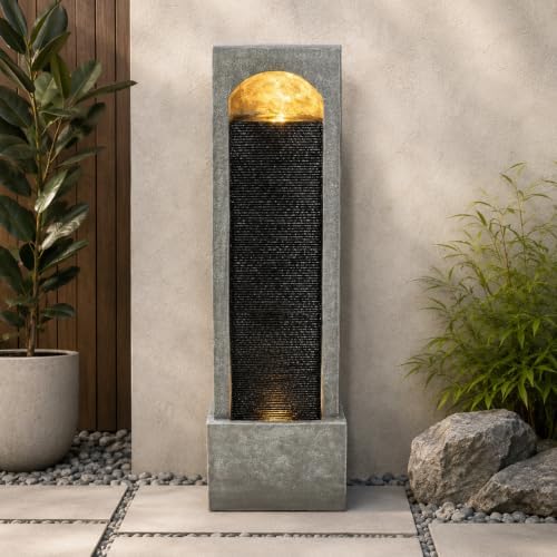 39" Modern Tall Outdoor Water Fountain Vertical Cascading Waterfall Feature by Unknown