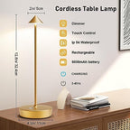 Set of 2 Cordless Rechargeable Led Table Lamp Battery Operated Light Gold - Image 3